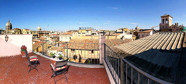 The higher terrace of the Rome Domes penthouse attic
